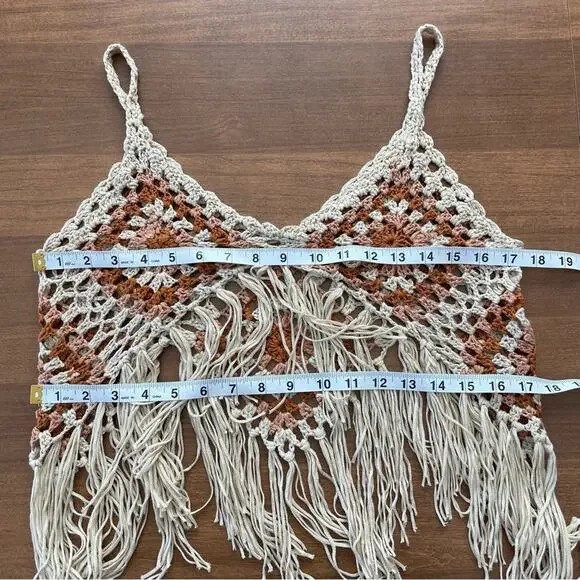 Vintage | Handmade Crocheted Sleeveless Tank Boho Tassels Festival Fringe Top S - Picture 6 of 6